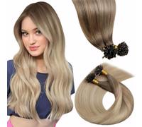 LaaVoo 60cm Extension Cheveux Naturel Keratine Balayage Marron Clair Platine 50 Mèche 50g Extension Keratine Cheveux Humain Brun Clair Or Blanc Ombre Lisse #8/18/60