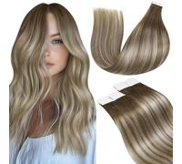 LaaVoo Extension Cheveux Naturel Adhésif - Balayage Marron Clair à Platine - pour Rendez-Vous - 30cm 20pcs 30g - Humains Remy - Idéal Cheveux Courts - Léger - #8/60/8