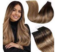 LaaVoo Extension Cheveux Naturel Adhesive Balayage Brun Fonce a Clair 35cm 20pcs 50g Courte Extension Cheveux Humain Vrais Adhesive Marron Fonce a Brun Moyen Et Marron Clair Ombre Lisse #2/6/12