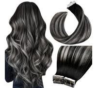 LaaVoo Extension Cheveux Naturel Adhesive Balayage Noir Silver 40pcs 100g 45cm Extension Adhesif Cheveux Humain Noir Silver Ombre Remy #1b/s/1b Pour Ajouter de la Longueur et du Volume