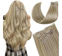 LaaVoo Extension Cheveux Naturel Clip 130g Blond Cendré Mèches Blonde Sans Couture 7pcs 50cm Highlight Extension a Clip Vrais Cheveux Humain Lisse #P18/613