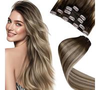 LaaVoo Extension Cheveux Naturel Clip Brun Foncé Balayage Marron Moyen Doré 5pcs 80g 55cm Extension Clip Cheveux Vrais Humain Marron Ombre Platine Lisse #3/8/24