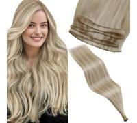 LaaVoo Extension Cheveux Naturel Génie Tissage Humain Highlight Blonde Cendrée Mixte Bleach Blonde 45cm 50g Extension Génie Tissage Cheveux Humain Platine Lisse #P18/613