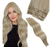 LaaVoo Extension Cheveux Naturel Génie Tissage Mélange de Blond Doré et Blond Moyen Highlight 45cm 50g Extension Génie Tissage Cheveux Humain Or Clair Lisse #P16/22