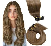 LaaVoo Extension Cheveux Naturel Keratine Balayage Marron Moyen 50 Mèche 50g Extension Cheveux Humain Keratine Vrais Ombre Brun Moyen a Brun Clair Couleur Or Fonce 35cm Courte Lisse #6/8/14