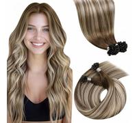 LaaVoo Extension Cheveux Naturel Keratine Marron Balayage Bland 50 Mèche 50g Extension Cheveux Hunain Ombre Brun Clair à Bleach Blonde 45cm Lisse #8/60/8