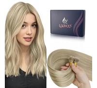 LaaVoo Extension Cheveux Naturel Nano Ring Blonde 100g 100 Meche Nano Loop Extension Vrai Cheveux Humain Highlight Blond Platine 35cm Courte Lisse #p16/22