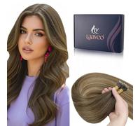 LaaVoo Extension Cheveux Naturel Nano Ring Bron Moyen Balayage 50cm 50 Meche Extension Vrai Cheveux Humain Ombre Marron Clair Bron Doré 50g Remy #6/8/14