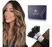 LaaVoo Extension Cheveux Naturel Nano Ring Marron Balayage 50g 50s 40cm Extension Cheveux Humaim a Froid Marron Foncé a Brun Moyen et Blonde Cendrée Ombre Remy #2/6/18