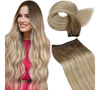 LaaVoo Extension Cheveux Naturel Tissage - Balayage Marron Clair à Blond Cendré et Platine - 55cm 100g - Discret - Remy - à Poser Selon Vos Besoins - Double Trame - Longueur Généreuse - #8/18/60