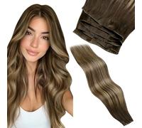LaaVoo Extension Cheveux Naturel Tissage Génie 60cm Balayage Brun Fonce Platine 80g Extension Vrai Cheveux Humain Marron Fonce Ombre Blonde Génie Tissage Remy #4/27/4