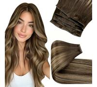 LaaVoo Extension Cheveux Naturel Tissage Génie Balayage Brun Fonce Platine 50cm Extension Vrai Cheveux Humain 60g Marron Fonce Ombre Blonde Génie Tissage Remy #4/27/4