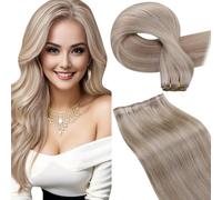 LaaVoo Extension Cheveux Naturel Tissage - Highlight Blond Cendré et Platine - 55cm 100g - Se Fond Naturellement - Lisse - Installation Flexible - Double Trame - Longueur Généreuse - #p18/613