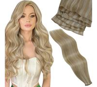 LaaVoo Extension Cheveux Tissage Génie Naturel Brun Clair Highlight 55cm 80g Extension Tissage Génie Vrai Cheveux Humain Marron Blonde Double Trame Remy #P12/24