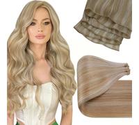 LaaVoo Extension Cheveux Tissage Génie Naturel Brun Clair Highlight 60cm 80g Extension Tissage Génie Vrai Cheveux Humain Marron Blonde Double Trame Remy #P12/24