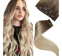 LaaVoo Extension Clip Cheveux Naturel - Ombré Marron Clair, Blond Cendré et Platine - Double Trame - 40cm 5pcs 80g - pour Soirée Clip Pratique - Coiffure Facile - #8/18/60