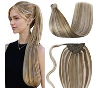 LaaVoo Extension Queue de Cheval Naturel Blonde Extension Naturel Cheveux Extension Queue de Cheval Highlight Light Brun Mixed Platinum Blonde 35cm/70g Extension Cheveux Naturel Blond #P8/60