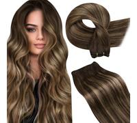 LaaVoo Extension Tissage Cheveux Naturel Balayage Brun à Caramel Doré Ombre Cheveux Une Pièce 120g 60cm Remy Extension Naturel Cheveux #4/27/4