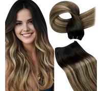 LaaVoo Extensions capillaires en cheveux humains ombrés, marron foncé et blond clair, 30 cm, double trame, 80 g, #1b/4/27