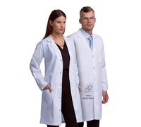 Lab Coat X Blouse de Laboratoire Professionnelle Unisexe, Poches Multiples, Fermeture à Pressions, Blanc (Bleu Marine, L)