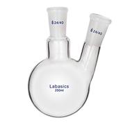 Labasics Ballon Rond en Verre 250 ml à Double Col, Ballon Bicol RBF avec Joint Central et Latéral Rodé 24/40, Verre Borosilicate pour Laboratoire de Chimie