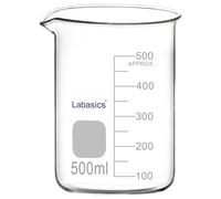 Labasics Bécher en Verre, 1 Pack, Bécher de Forme Basse Gradué en Verre Borosilicaté avec Bec Verseur, 500 ml, Résistance aux Hautes Températures, Utilisation en Laboratoire