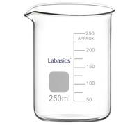 Labasics Bécher en Verre, 1 Pack, Bécher de Forme Basse Gradué en Verre Borosilicaté avec Bec Verseur, 250 ml, Résistance aux Hautes Températures, Utilisation en Laboratoire