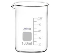 Labasics Bécher en Verre, 1 Pack, Bécher de Forme Basse Gradué en Verre Borosilicaté avec Bec Verseur, 100 ml, Résistance aux Hautes Températures, Utilisation en Laboratoire