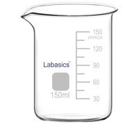Labasics Bécher en Verre, 1 Pack, Bécher de Forme Basse Gradué en Verre Borosilicaté avec Bec Verseur, 150 ml, Résistance aux Hautes Températures, Utilisation en Laboratoire