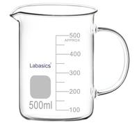 Labasics Bécher en Verre, G3.3 Gobelet Gradué en Verre Borosilicaté de Qualité Laboratoire Gobelet de Mesure Transparent Gobelet Griffin de Forme Basse avec Poignée et Bec Verseur, 500 ml