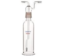 Labasics Bouteille de Lavage de Gaz, Verre Borosilicaté 34/34 Bouchon Barboteur à Gaz Gas Washing Bottle avec Disque Fritté et Tuyaux d'Entrée/Sortie de 8 mm de Diamètre Extérieurs, 500 ml
