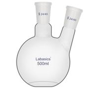 Labasics Fiole Bouilloire à Fond Plat à 2 Cols, Joint 24/40, Verre Borosilicaté, Résistante à la Chaleur pour Distillation et Laboratoire, 500ml