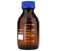 Labasics Flacons de Stockage de Réactifs, 1 Pack de Flacons Ronds en Verre Ambré Gradués pour le Stockage de Réactifs de Laboratoire avec Bouchon à Vis Bleu, 500 ml