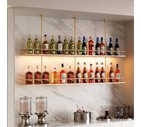 Labasuan Casier à vin Suspendu Double Niveau, Style Industriel, idéal pour Restaurants, hôtels, Bars, cafés et Cuisines(Gold,120cm)