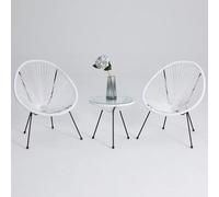 Labasuan Ensemble de 3 chaises Acapulco avec Table en Verre, sièges de Conversation en rotin synthétique tressé, mobilier de Jardin Toutes Saisons pour Le Jardin, la Piscine et Le Balcon(White)