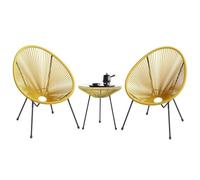 Labasuan Ensemble de 3 chaises Acapulco avec Table en Verre, sièges de Conversation en rotin synthétique tressé, mobilier de Jardin Toutes Saisons pour Le Jardin, la Piscine et Le Balcon(Yellow)