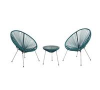 Labasuan Ensemble de 3 chaises Acapulco avec Table en Verre, sièges de Conversation en rotin synthétique tressé, mobilier de Jardin Toutes Saisons pour Le Jardin, la Piscine et Le Balcon(Green)
