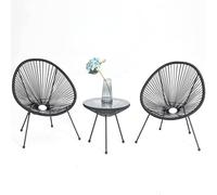 Labasuan Ensemble de 3 chaises Acapulco avec Table en Verre, sièges de Conversation en rotin synthétique tressé, mobilier de Jardin Toutes Saisons pour Le Jardin, la Piscine et Le Balcon(Black)