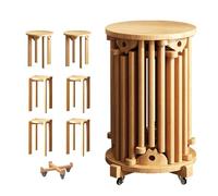 Labasuan Ensemble de 6 tabourets Ronds empilables à roulettes, Gain de Place et Table d'appoint multifonctionnelle pour Salon, Salle à Manger et Chambre(Natural Wood)