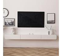 Labasuan Meuble TV Mural Ultra-Fin de 20 cm, Support TV Suspendu avec Portes et tiroirs abattants, Coin Arrondi en Bois, idéal pour Le Salon(White,71IN/180CM)