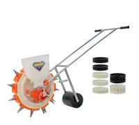 Labasuan Semoir de Jardin à Pousser, semoir de précision, semoir en Ligne, réensemencement Automatique et Roue de Pression Ronde, applicateur d'engrais à Rouleau métallique(4 nozzles)