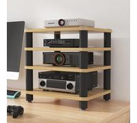 Labasuan Support de Rangement multimédia à 4 Niveaux, Meuble Hi-FI de Bureau, étagère Basse pour chaîne Hi-FI, Tour vidéo, pour amplificateur, Enceintes et Platine Vinyle(Natural)