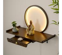 Labasuan Support Mural pour Statue de Bouddha avec éclairage LED, Table de méditation, niches de Bouddha personnelles USB, Support de prière pour autel Bouddhiste, pour offrandes(Walnut,15.7in)