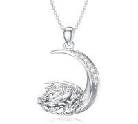 LABBAO Chaîne diamant lune et animal pour femme en argent sterling 925 avec pendentif chat noir / paresseux / dragon / licorne / renard - Collier avec pendentif en diamant de la marque Lab-Grown