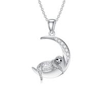 LABBAO Chaîne diamant lune et animal pour femme en argent sterling 925 avec pendentif chat noir / paresseux / dragon / licorne / renard - Collier avec pendentif en diamant de la marque Lab-Grown