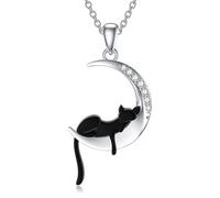 LABBAO Chaîne diamant lune et animal pour femme en argent sterling 925 avec pendentif chat noir / paresseux / dragon / licorne / renard - Collier avec pendentif en diamant de la marque Lab-Grown