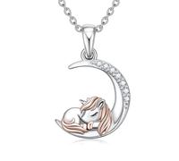 LABBAO Chaîne diamant lune et animal pour femme en argent sterling 925 avec pendentif chat noir / paresseux / dragon / licorne / renard - Collier avec pendentif en diamant de la marque Lab-Grown