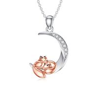 LABBAO Chaîne diamant lune et animal pour femme en argent sterling 925 avec pendentif chat noir / paresseux / dragon / licorne / renard - Collier avec pendentif en diamant de la marque Lab-Grown
