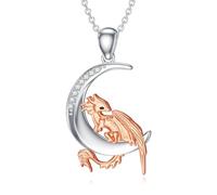 LABBAO Chaîne dragon diamant pour femme en argent sterling 925 avec pendentif dragon et cœur de lune avec pendentif en diamant de laboratoire, Diamant Argent sterling, Diamant