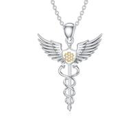 LABBAO Collier Caducée diamant pour femme en argent sterling 925 avec pendentif caducée avec diamant de laboratoire Cadeau